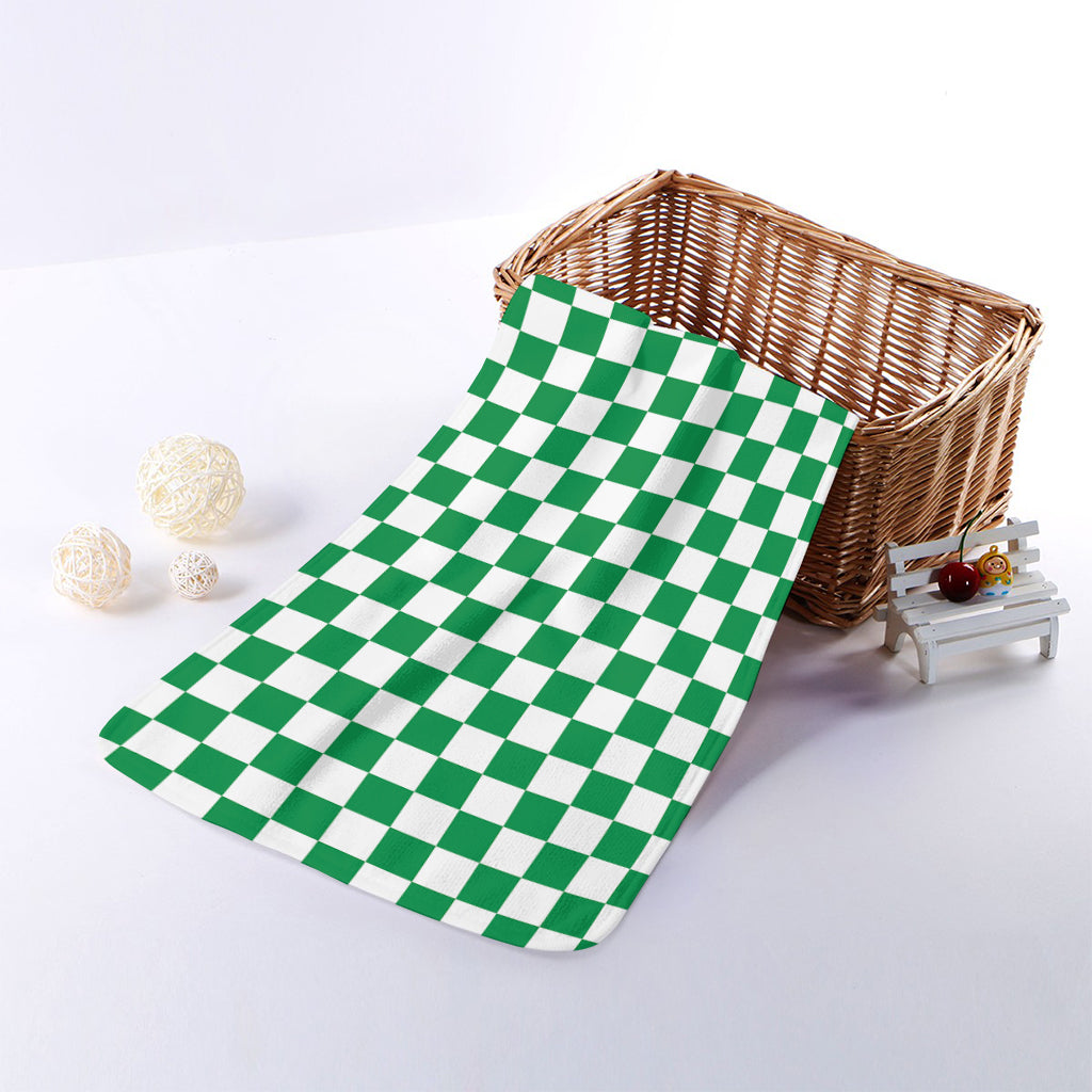 Green And White Checkered Pattern Print Towel