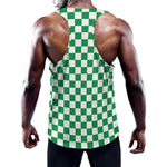 Green And White Checkered Pattern Print Training Tank Top