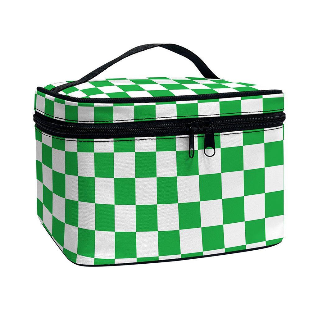 Green And White Checkered Pattern Print Travel Makeup Bag