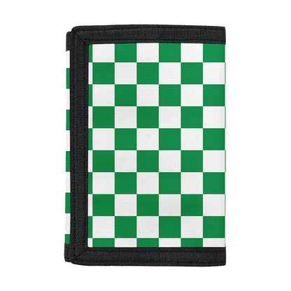 Green And White Checkered Pattern Print Trifold Wallet