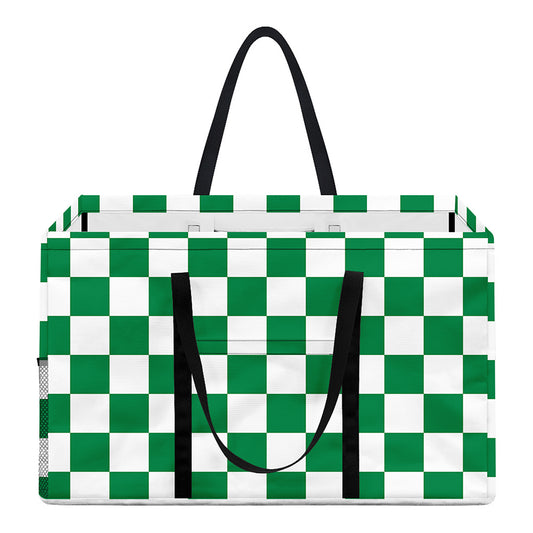 Green And White Checkered Pattern Print Utility Tote Bag