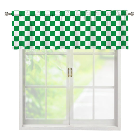 Green And White Checkered Pattern Print Window Valance