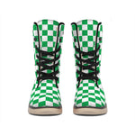 Green And White Checkered Pattern Print Winter Boots