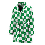 Green And White Checkered Pattern Print Women's Bathrobe