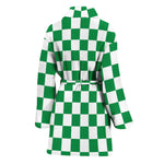 Green And White Checkered Pattern Print Women's Bathrobe