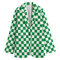 Green And White Checkered Pattern Print Women's Cotton Blazer