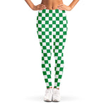 Green And White Checkered Pattern Print Women's Leggings