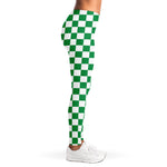Green And White Checkered Pattern Print Women's Leggings