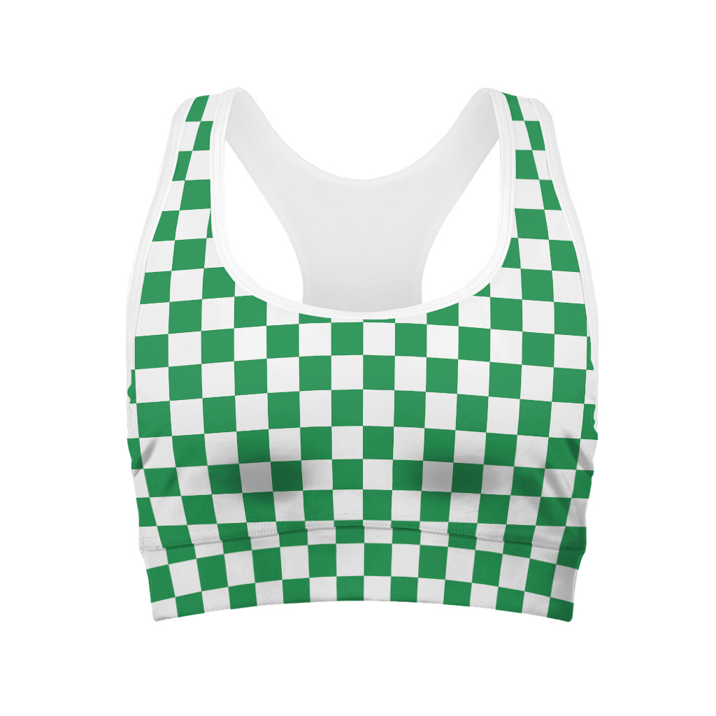 Green And White Checkered Pattern Print Women's Sports Bra