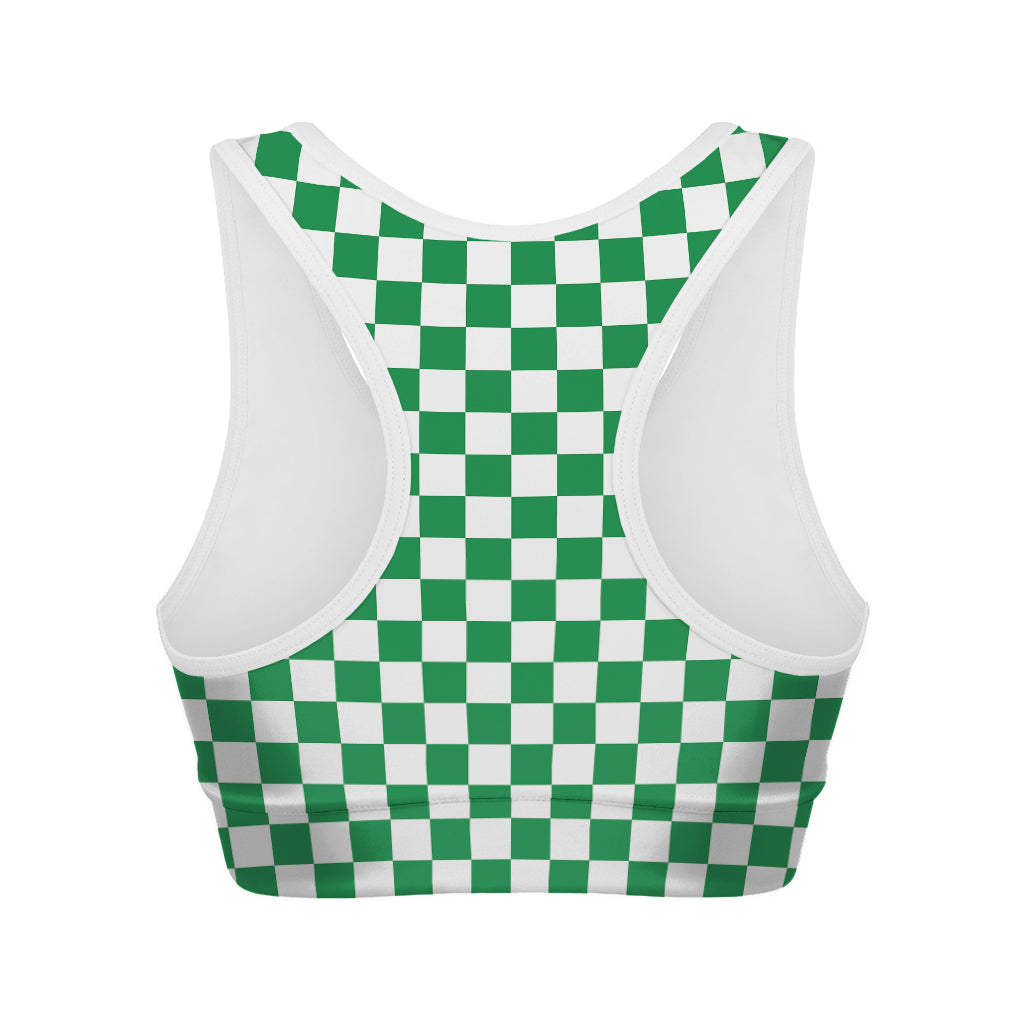 Green And White Checkered Pattern Print Women's Sports Bra