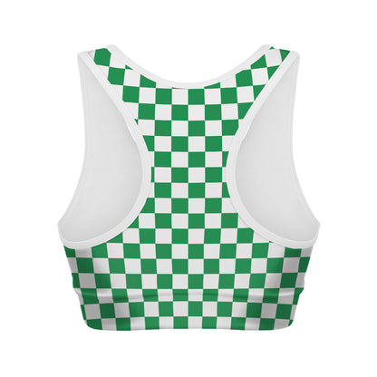 Green And White Checkered Pattern Print Women's Sports Bra