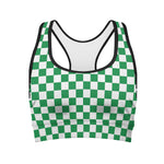 Green And White Checkered Pattern Print Women's Sports Bra