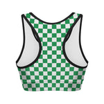 Green And White Checkered Pattern Print Women's Sports Bra