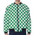 Green And White Checkered Pattern Print Zip Sleeve Bomber Jacket