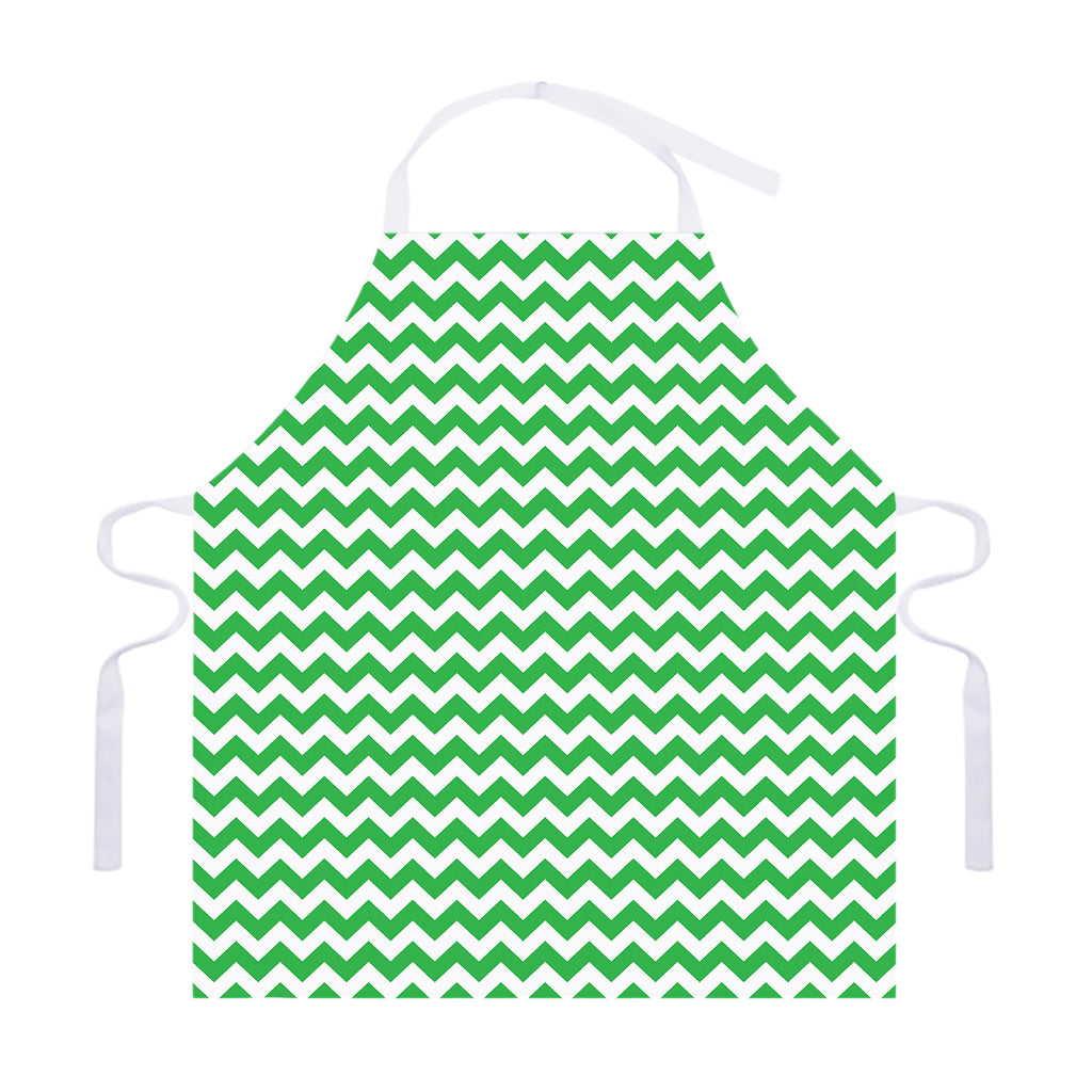 Green And White Chevron Pattern Print Adjustable Apron