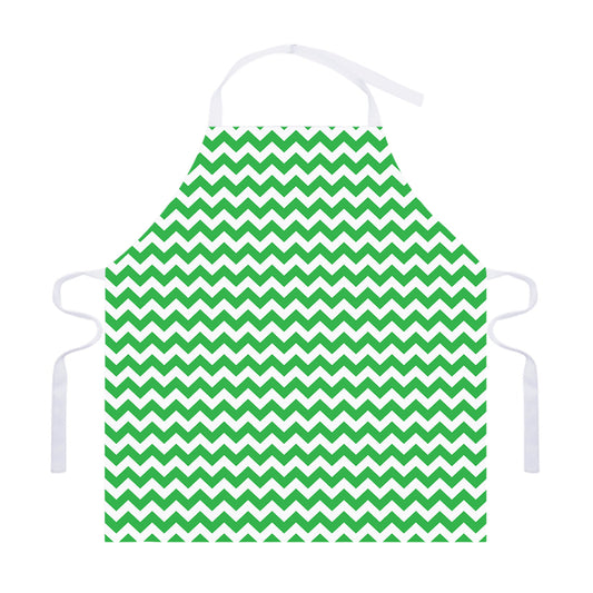 Green And White Chevron Pattern Print Adjustable Apron