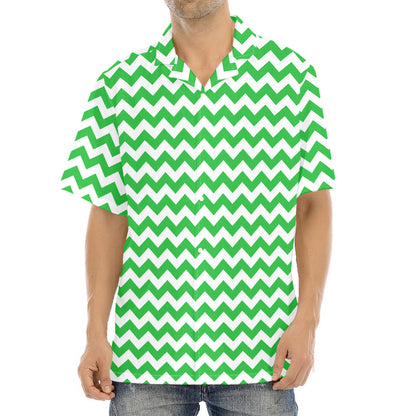 Green And White Chevron Pattern Print Aloha Shirt