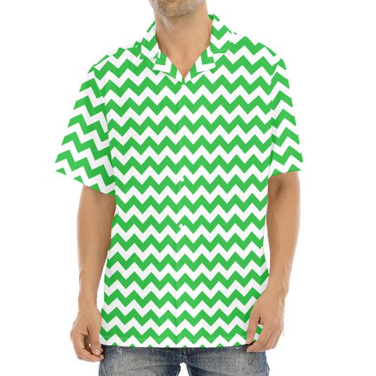 Green And White Chevron Pattern Print Aloha Shirt
