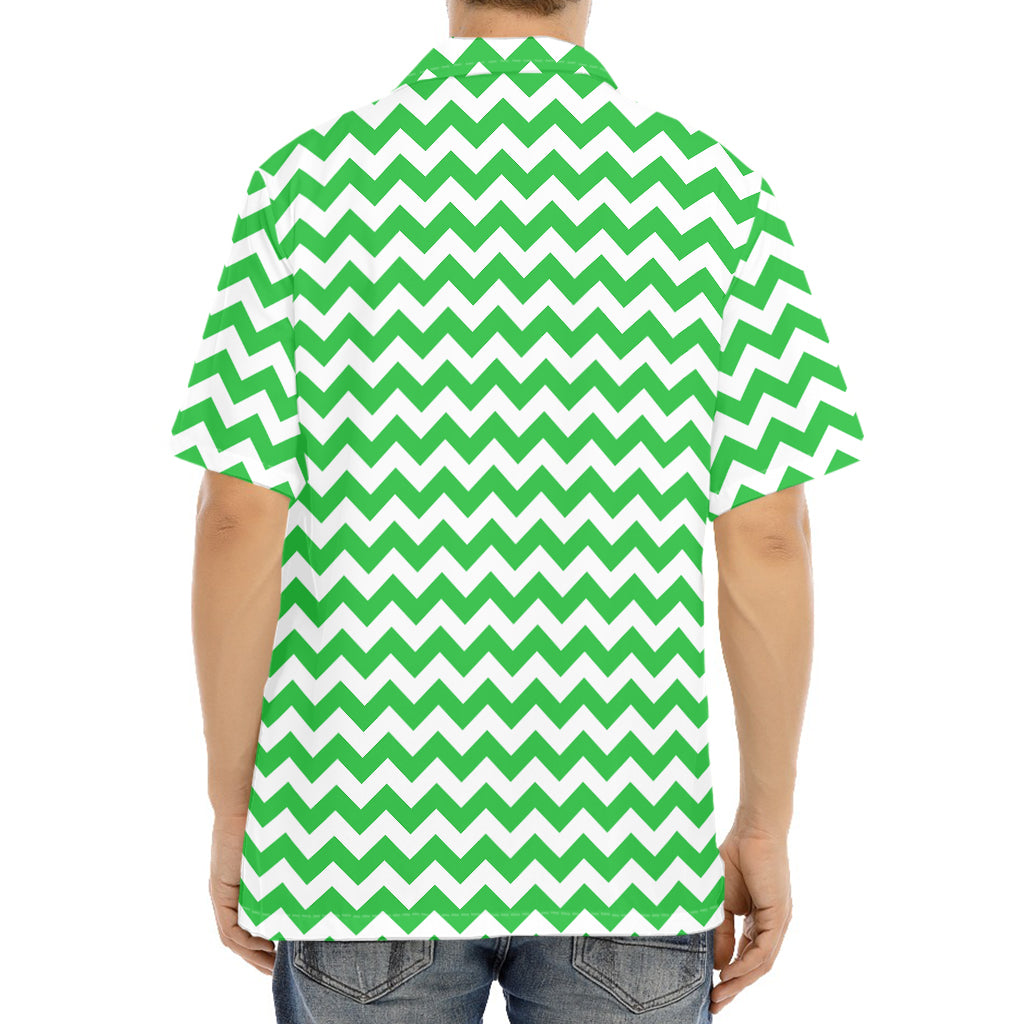 Green And White Chevron Pattern Print Aloha Shirt