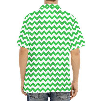 Green And White Chevron Pattern Print Aloha Shirt