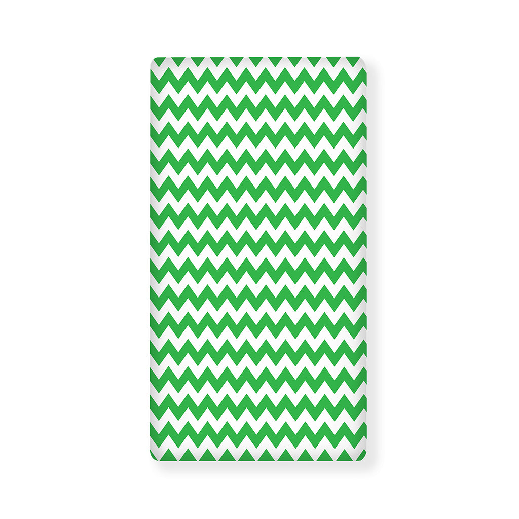 Green And White Chevron Pattern Print Baby Crib Sheet