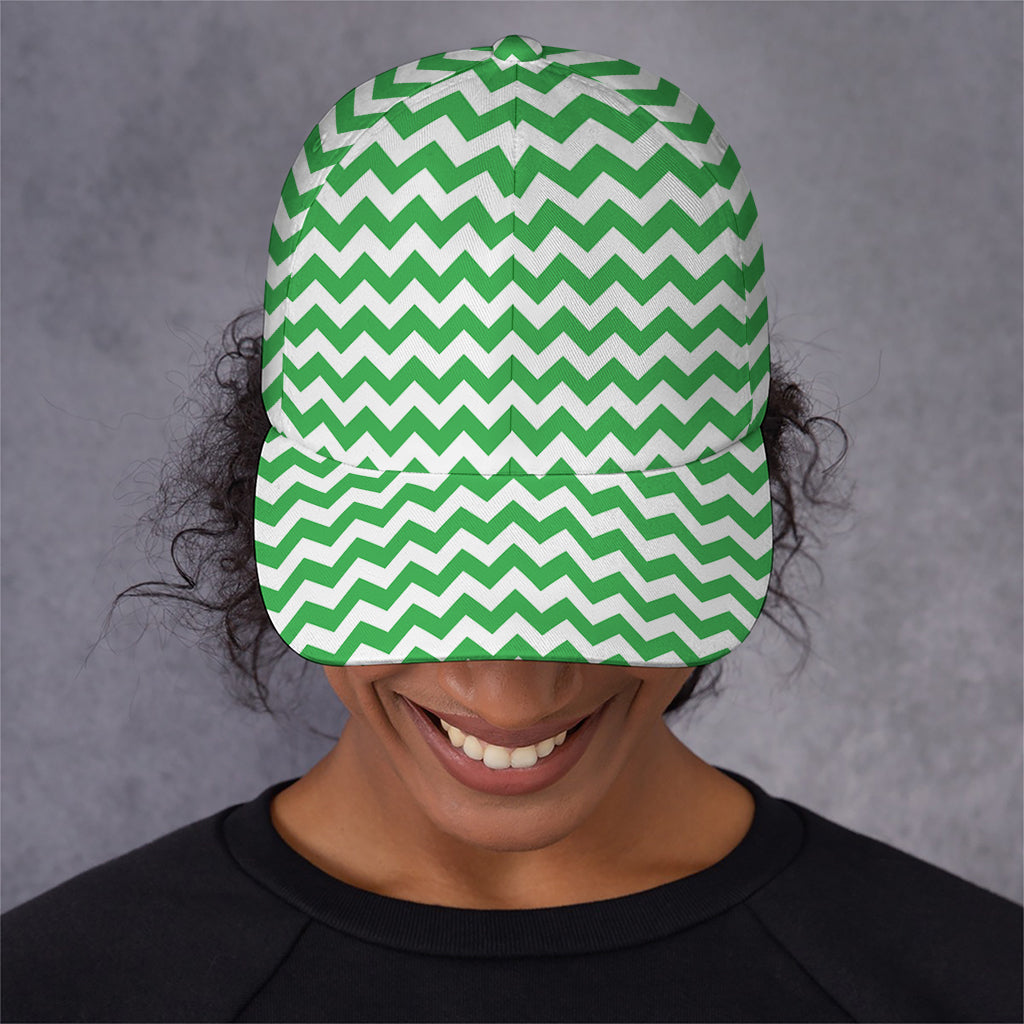 Green And White Chevron Pattern Print Baseball Cap