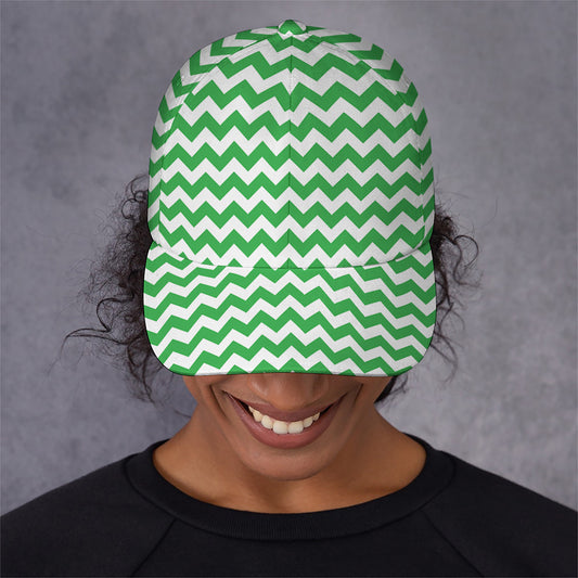 Green And White Chevron Pattern Print Baseball Cap