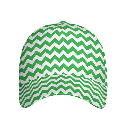 Green And White Chevron Pattern Print Baseball Cap