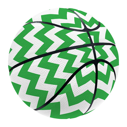 Green And White Chevron Pattern Print Basketball