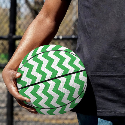 Green And White Chevron Pattern Print Basketball