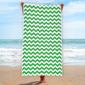 Green And White Chevron Pattern Print Beach Towel