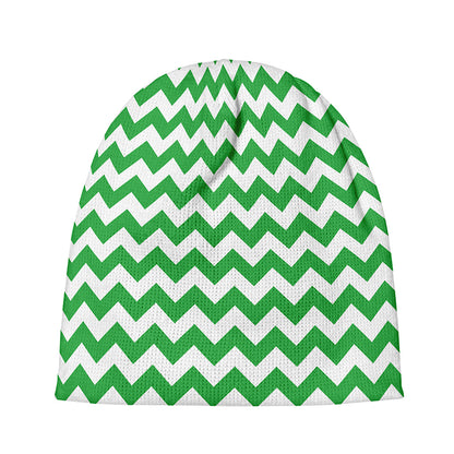 Green And White Chevron Pattern Print Beanie