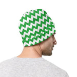 Green And White Chevron Pattern Print Beanie