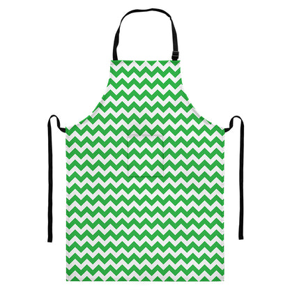 Green And White Chevron Pattern Print Bib Apron With Pocket