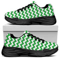 Green And White Chevron Pattern Print Black Chunky Shoes