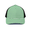 Green And White Chevron Pattern Print Black Mesh Trucker Hat