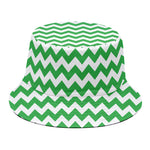 Green And White Chevron Pattern Print Bucket Hat