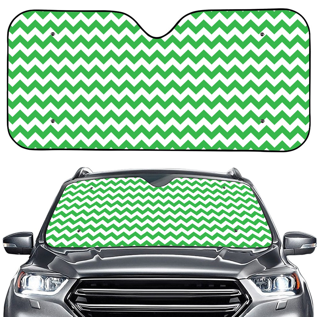 Green And White Chevron Pattern Print Car Windshield Sun Shade