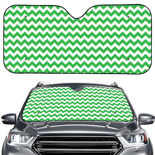 Green And White Chevron Pattern Print Car Windshield Sun Shade