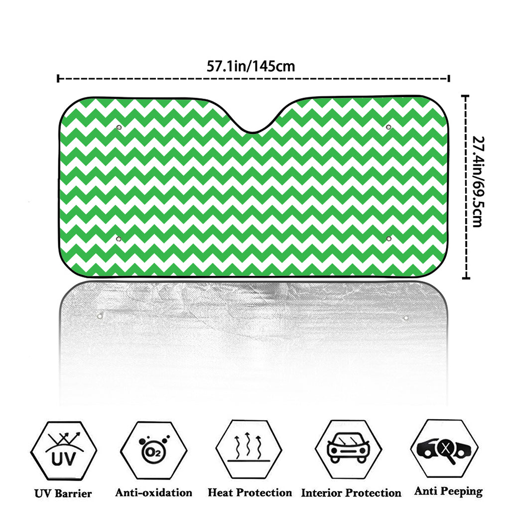 Green And White Chevron Pattern Print Car Windshield Sun Shade