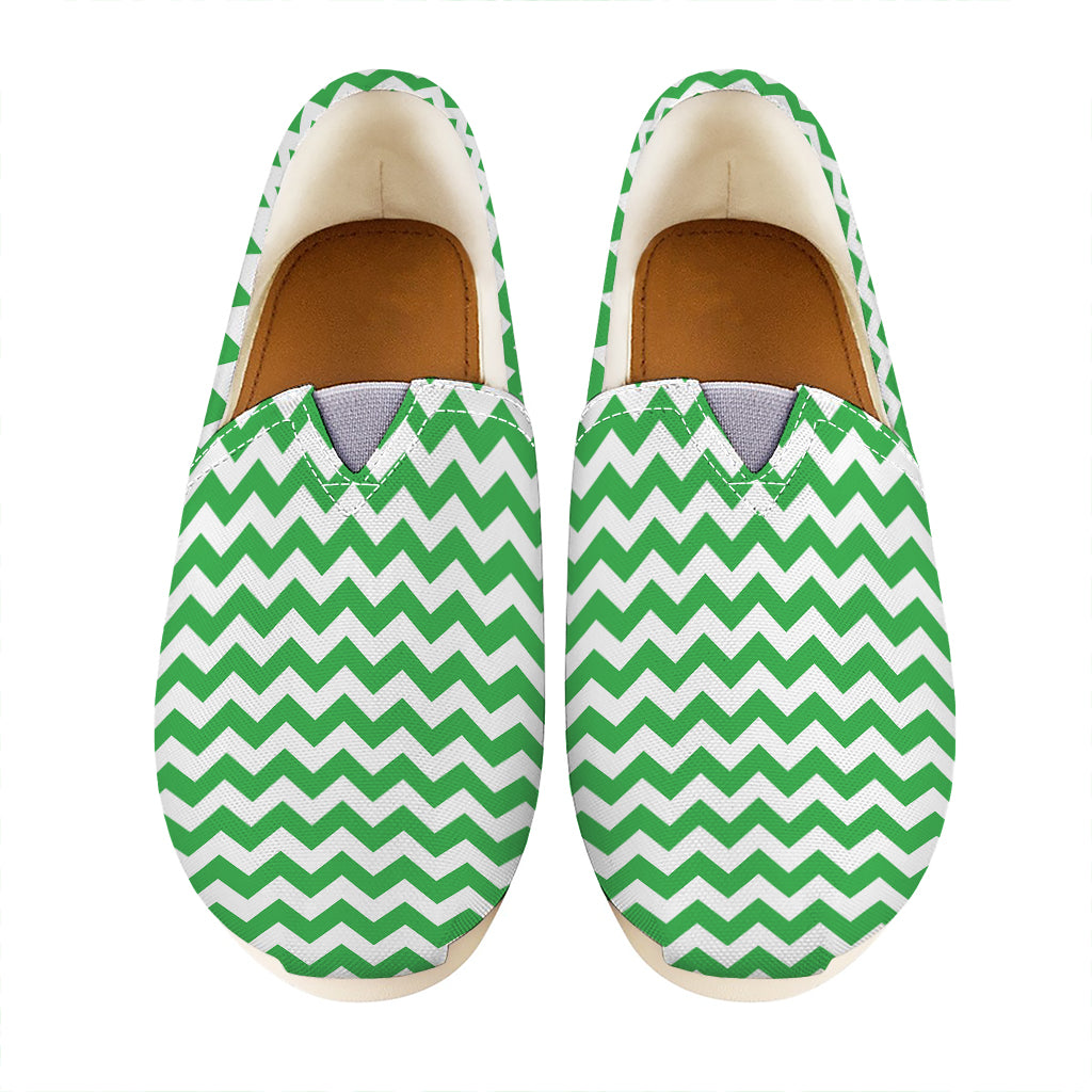 Green And White Chevron Pattern Print Casual Shoes