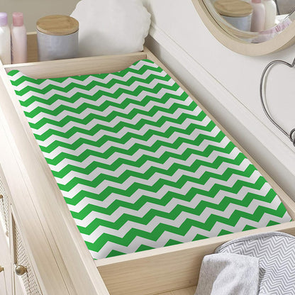 Green And White Chevron Pattern Print Changing Pad Cover