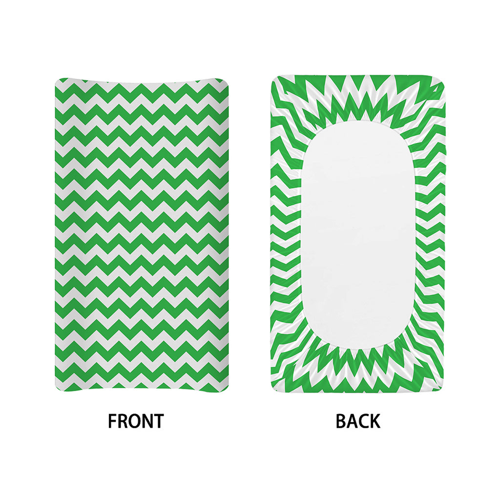 Green And White Chevron Pattern Print Changing Pad Cover