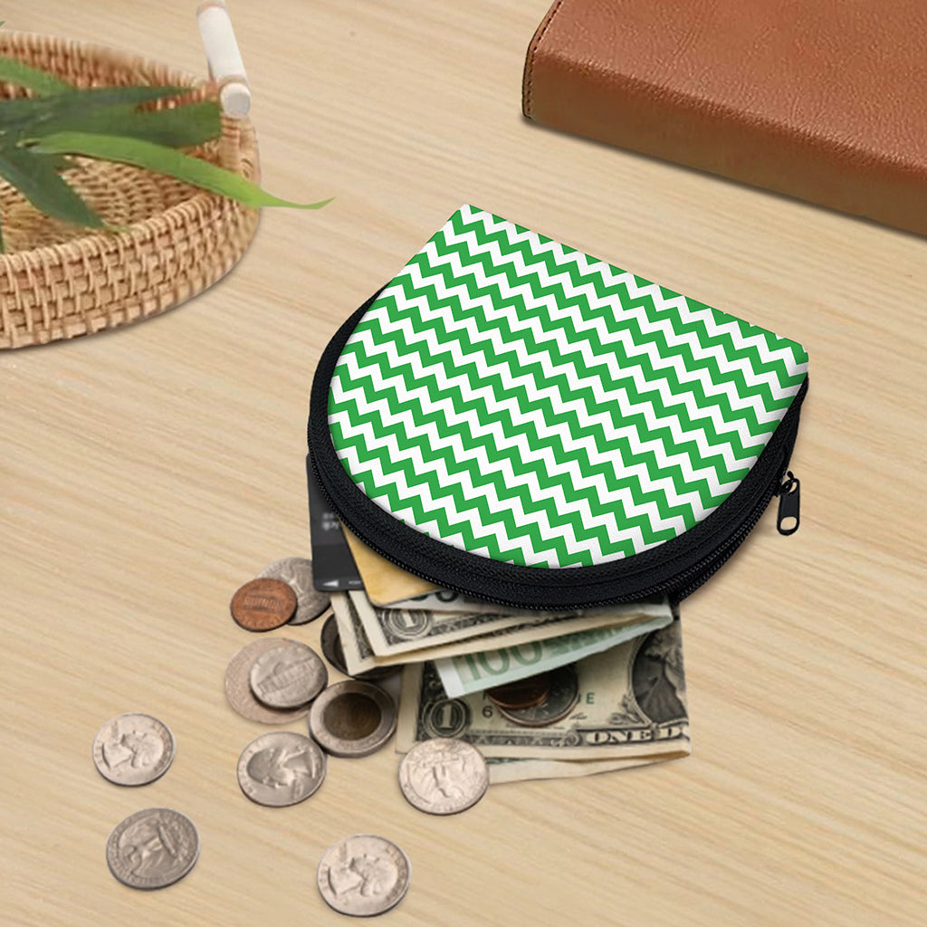 Green And White Chevron Pattern Print Coin Purse
