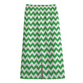 Green And White Chevron Pattern Print Cotton Front Slit Maxi Skirt