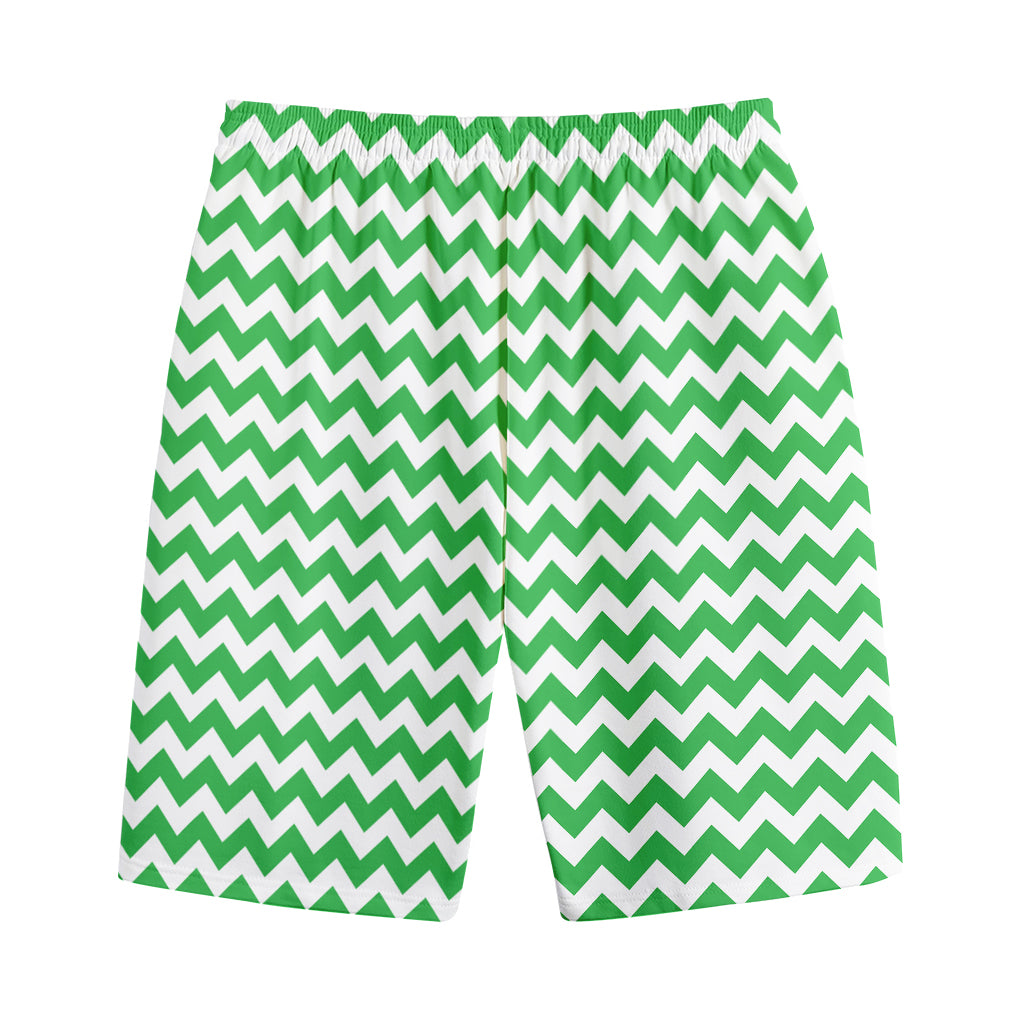 Green And White Chevron Pattern Print Cotton Shorts