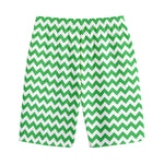 Green And White Chevron Pattern Print Cotton Shorts
