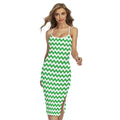 Green And White Chevron Pattern Print Cross Back Cami Dress