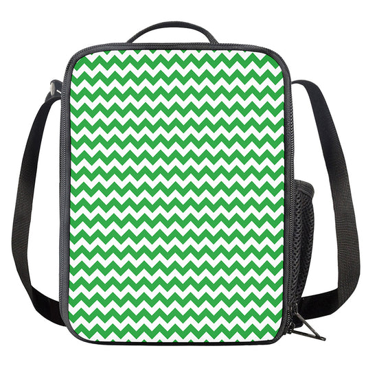 Green And White Chevron Pattern Print Crossbody Lunch Bag