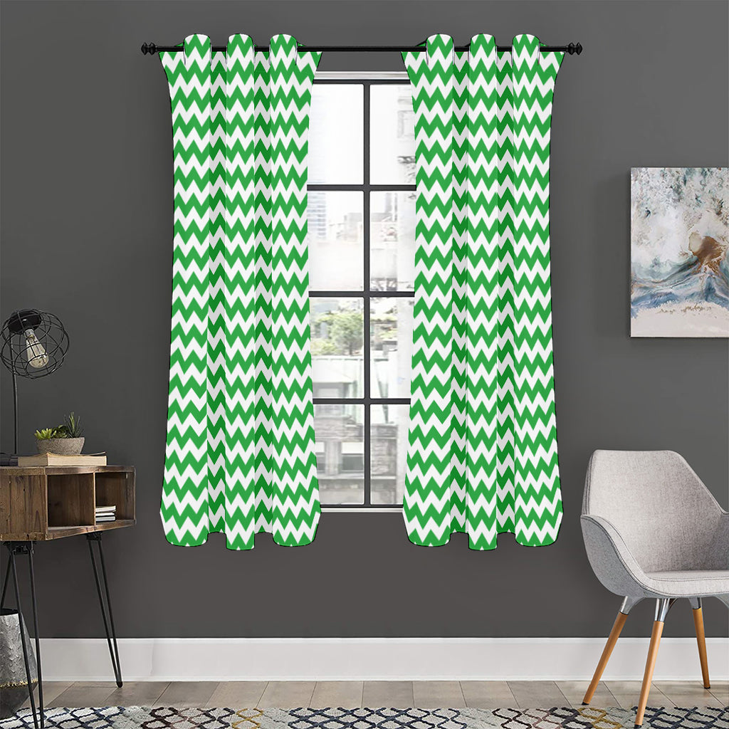 Green And White Chevron Pattern Print Curtain